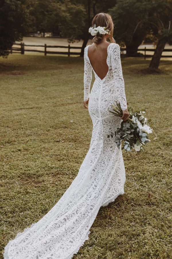 Backless Mermaid Wedding Dresses Boho 2024 Long Sleeve Lace Rustic Bridal Dress Elegant Civil Bride Gowns Customized - Image 5