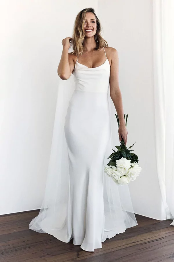 Customized Spaghetti Strap Long Mermaid Wedding Dress For Women Soft Satin Criss Cross Shiny Bridal Gown Ruched Sweep Train 2024 - Image 3