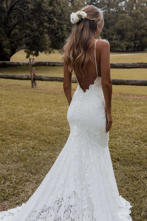 JIERUIZE White Lace Detachable Train Mermaid Wedding Dresses Spaghetti Straps Backless Beach Wedding Gowns robe de mariage - Image 4