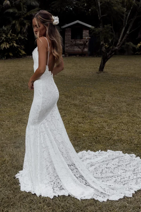 JIERUIZE White Lace Detachable Train Mermaid Wedding Dresses Spaghetti Straps Backless Beach Wedding Gowns robe de mariage - Image 3