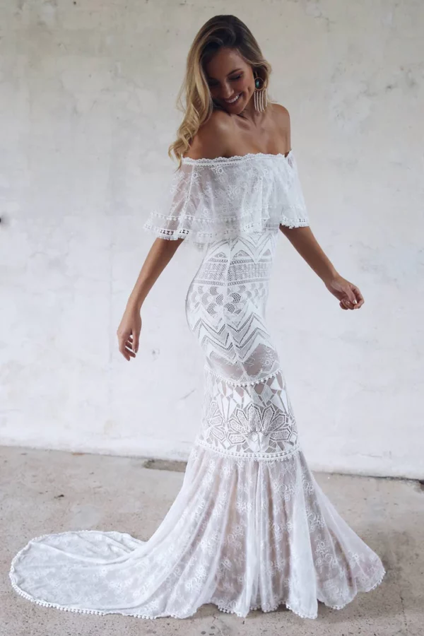 Lace Boho Wedding Dress Mermaid Off The Shoulder Bridal Dresses Bohemian Bridal Gowns Bride Dress Beach Vintage 2025 Customized - Image 3