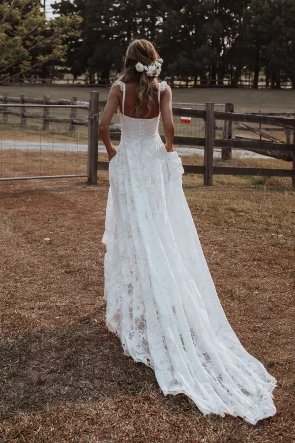 Lace Wedding Dresses Boho Spaghetti Straps A-Line Bohemian Bridal Gowns Simple Beach Marriage Dress Vestidos De Noiva Women 2023 - Image 5