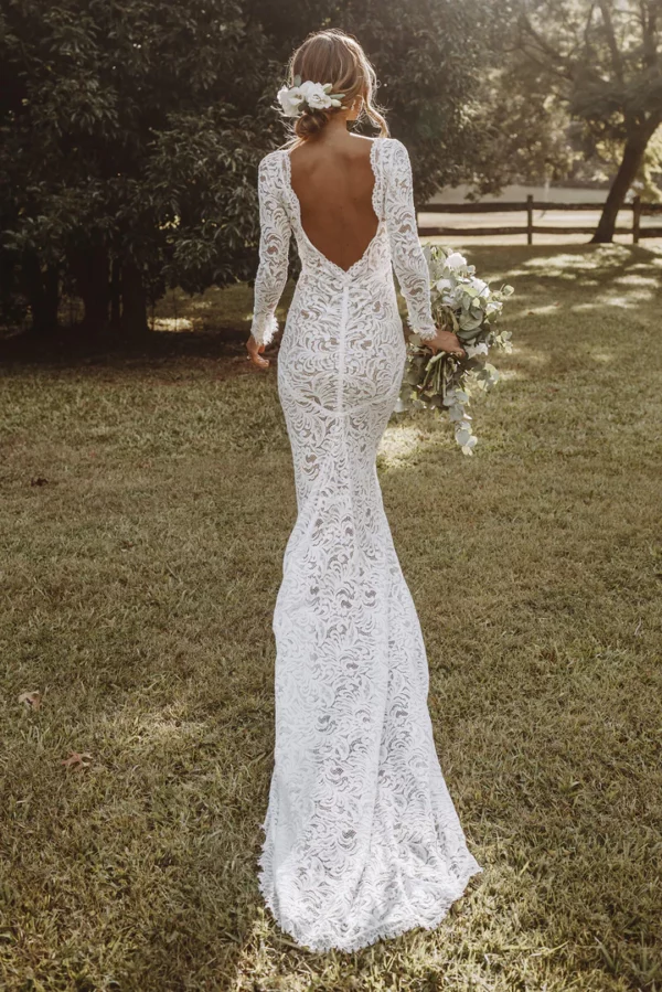 Backless Mermaid Wedding Dresses Boho 2024 Long Sleeve Lace Rustic Bridal Dress Elegant Civil Bride Gowns Customized - Image 6