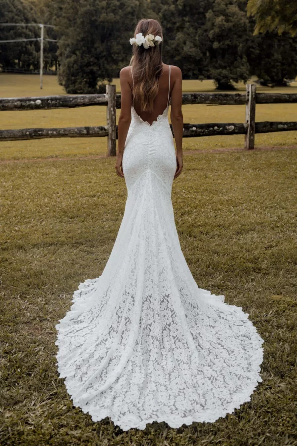 JIERUIZE White Lace Detachable Train Mermaid Wedding Dresses Spaghetti Straps Backless Beach Wedding Gowns robe de mariage - Image 6