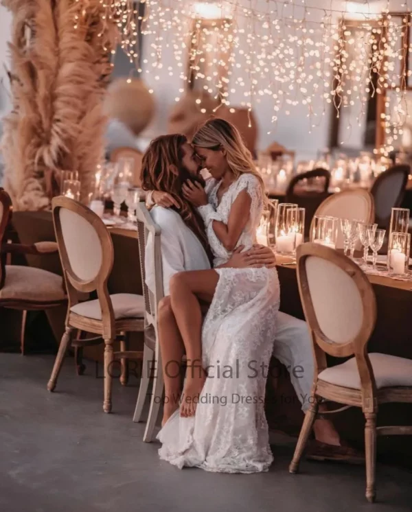 LORIE Bohemian Wedding Dresses Lace V-Neck Wedding Gown Boho Beach Bridal Dress Long Sleeve Open Back Customized  vestido novia – Bild 2