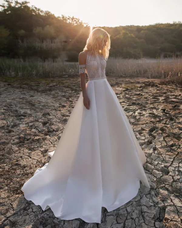 DREAM Customized Satin Bohemian Wedding Dress For Brides 2025 Off The Shoulder Lace Halter Bridal Gown With Detachable Sleeves – Bild 7