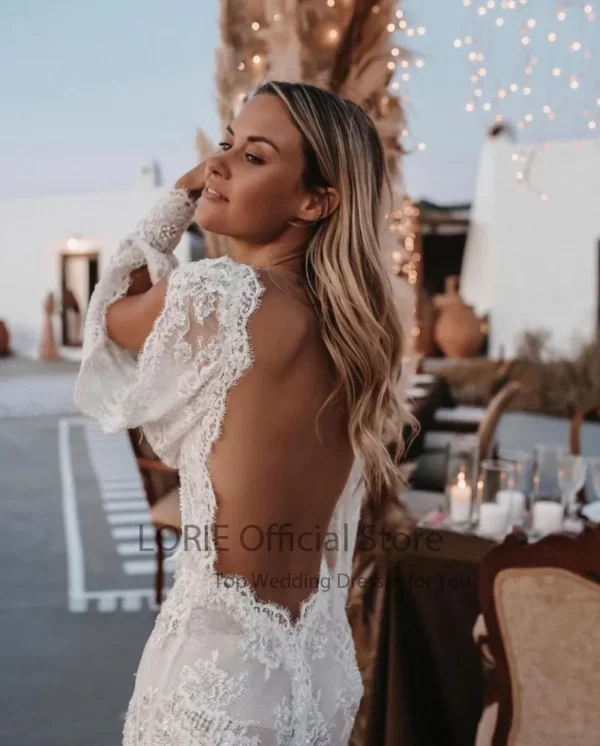 LORIE Bohemian Wedding Dresses Lace V-Neck Wedding Gown Boho Beach Bridal Dress Long Sleeve Open Back Customized  vestido novia – Bild 4