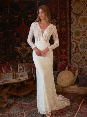 Boho Brautkleid Blume im Wind