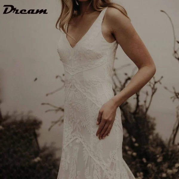 DREAM Customized Elegant Long V Neck Sleeveless Boho Mermaid Wedding Dress 2025 Lace Open Back Sweep Train Bridal Gown – Bild 5