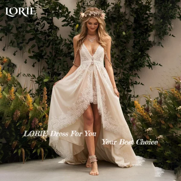 LORIE Boho 3D Flowers Wedding Dress Slit Sexy Lace Appliques Sweetheart Backless Bride Dress Sweep Tail Bridal Gowns Customized – Bild 2