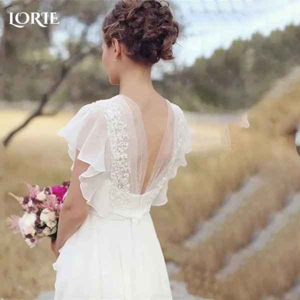 LORIE Boho Tulle Wedding Dress Lace top & Chiffon Boho Backless Bride dress Cap Sleeve A-Line Customized Beach Wedding Dresses