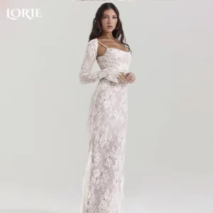 LORIE Lace Women's Wedding Dresses Off Shoulder Square Neck Bride Gown Beach Boho Mermaid Bride Bridal Dress vestidos de novia