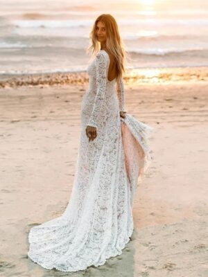 Boho Brautkleid Silberner Schmetterling