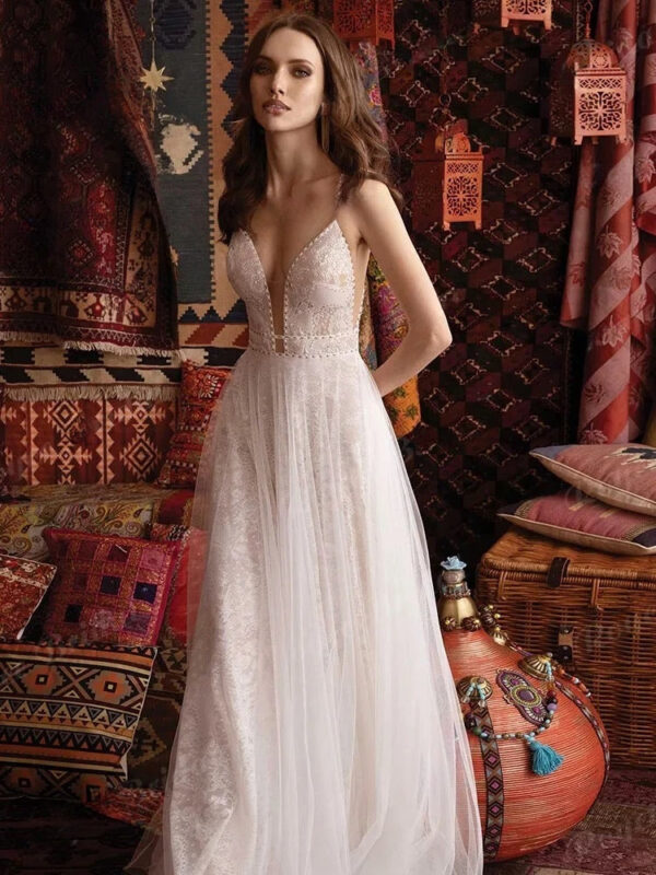 Boho Brautkleid Blatt im Wind