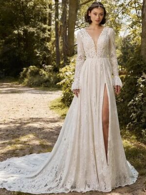 Boho Brautkleid Tanz im Nebel