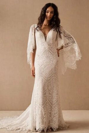 Boho Brautkleid Feder im Wind
