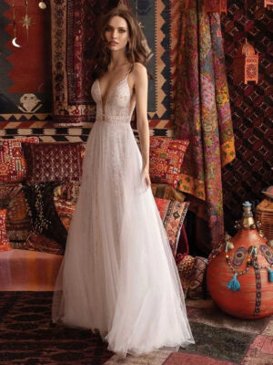 Boho Brautkleid Blatt im Wind