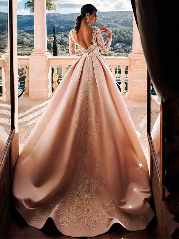 SoDigne Satin Wedding Dress Lace Appliques V-Neck A-Line Long Sleeves Princess Bridal Dress Elegant Wedding Gowns Customized 2 SoDigne Satin Wedding Dress Lace Appliques V-Neck A-Line Long Sleeves Princess Bridal Dress Elegant Wedding Gowns Customized – Bild 2