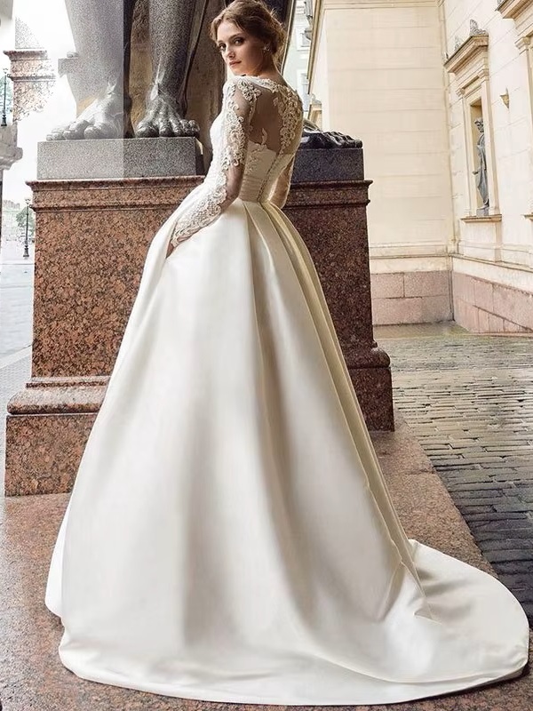 SoDigne Summer Wedding dress 2023 Long Sleeves A Line Satin African Wedding Gown Lace Appliques Boho Bride Dresses Customized 1 SoDigne Summer Wedding dress 2023 Long Sleeves A Line Satin African Wedding Gown  Lace Appliques Boho Bride Dresses Customized