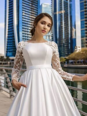 SoDigne Dubai Modest Wedding Dresses Lace Long Sleeve Satin Bride Dress With Belt Women Elegant Wedding Party Gowns Customized 5 H520160cf33e14ee5889275d707136079B Cropped