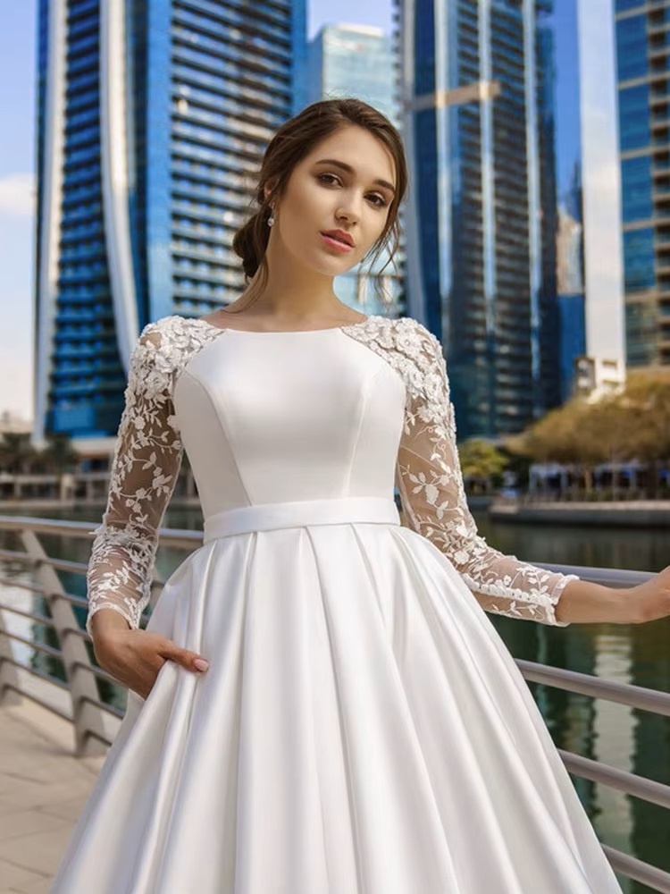 SoDigne Dubai Modest Wedding Dresses Lace Long Sleeve Satin Bride Dress With Belt Women Elegant Wedding Party Gowns Customized 3 SoDigne Dubai Modest Wedding Dresses Lace Long Sleeve Satin Bride Dress With Belt Women Elegant Wedding Party Gowns Customized – Bild 3