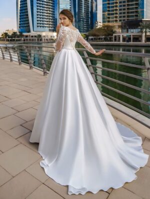 SoDigne Dubai Modest Wedding Dresses Lace Long Sleeve Satin Bride Dress With Belt Women Elegant Wedding Party Gowns Customized 4 H639fb0cac744406898148b8bbe58ad3e8 Cropped
