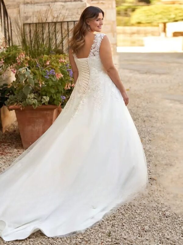 Customized Ivory Wedding Dresses Plus Size V Neck Sleeveless Bride Gowns Woman Appliques Sweep Train A-Line Vestidos De Novia – Bild 2