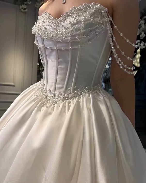 SoDigne A-line Elegant Satin Bride Dresses Sweetheart Sleeveless Pearls Wedding Dress Long Bridal Gown Robe De Mairee Customized 2 SoDigne A-line Elegant Satin Bride Dresses Sweetheart Sleeveless Pearls Wedding Dress Long Bridal Gown Robe De Mairee Customized – Bild 2