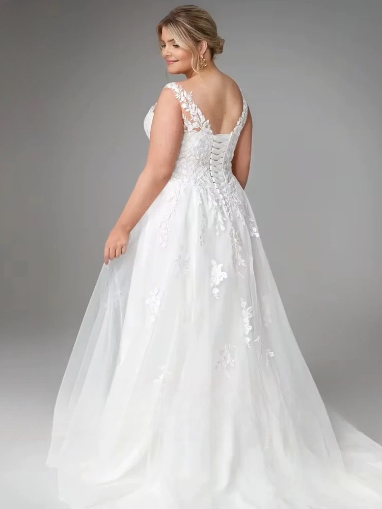 Pastrol Wedding Dresses Plus Size V Neck Sleeveless Tulle Bride Gowns for Woman Appliques Sweep Trian A-Line Robe De Mariee 2025 2 Pastrol Wedding Dresses Plus Size V Neck Sleeveless Tulle Bride Gowns for Woman Appliques Sweep Trian A-Line Robe De Mariee 2025 – Bild 2