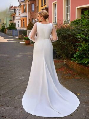 Simple Mermaid Wedding Dresses Plus Size V Neck Long Sleeves Bride Gowns Pleat Back Zipper Floor Length Vestido De Noiva 2025 4 S26d128c4701947acb728cd6e54ddca4bD Cropped