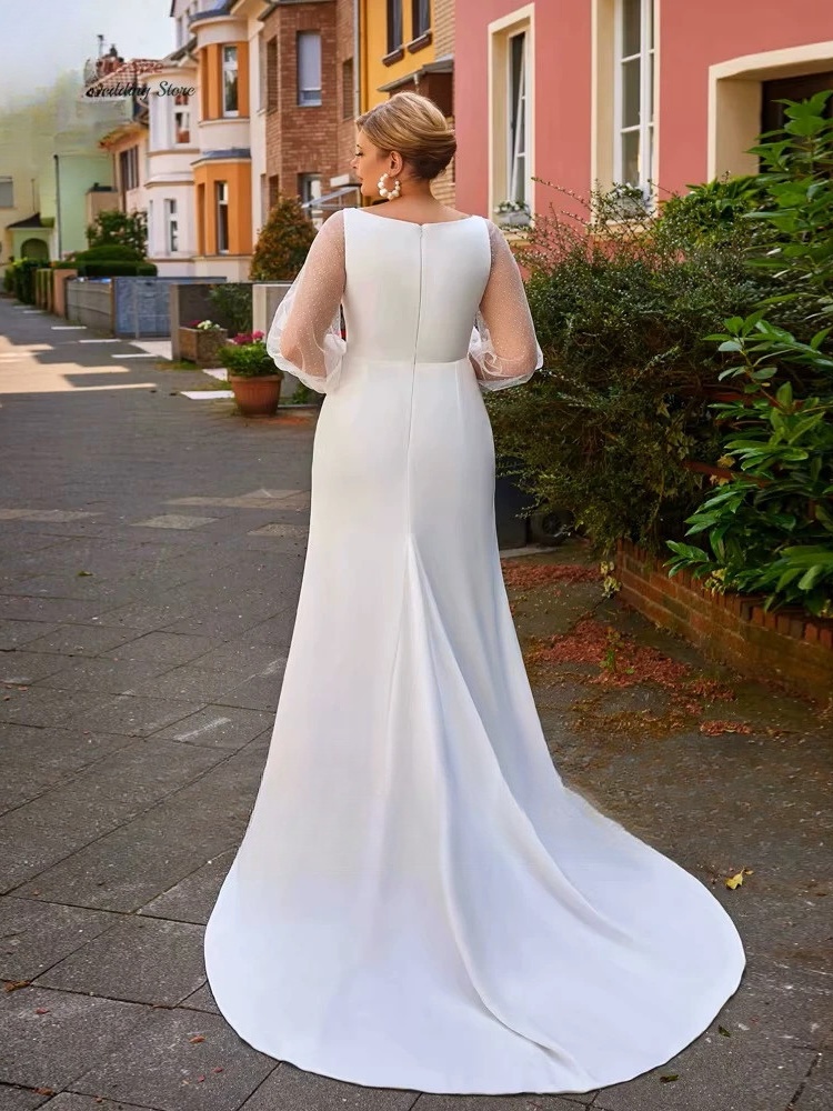 Simple Mermaid Wedding Dresses Plus Size V Neck Long Sleeves Bride Gowns Pleat Back Zipper Floor Length Vestido De Noiva 2025 2 Simple Mermaid Wedding Dresses Plus Size V Neck Long Sleeves Bride Gowns Pleat Back Zipper Floor Length Vestido De Noiva 2025 – Bild 2