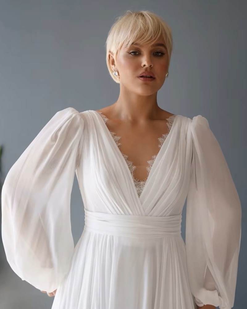 Customized Plus Size Wedding Dresses with Chiffon V Neck Full Sleeve Bridal Gowns for Women New Summer Vestido De Novia New 3 Customized Plus Size Wedding Dresses with Chiffon V Neck Full Sleeve Bridal Gowns for Women New Summer Vestido De Novia New – Bild 3