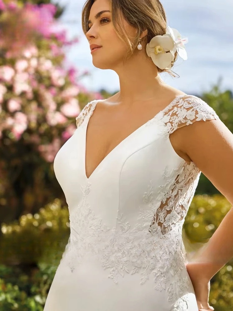 Pastrol A-Line Wedding Dresses Plus Size V Neck Cap Sleeves Bride Gowns Appliques Backless Floor Length Vestido De Noiva 2024 3 Pastrol A-Line Wedding Dresses Plus Size V Neck Cap Sleeves Bride Gowns Appliques Backless Floor Length Vestido De Noiva 2024 – Bild 3