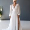 Customized Plus Size Wedding Dresses with Chiffon V Neck Full Sleeve Bridal Gowns for Women New Summer Vestido De Novia New 6 S3a7729a26a1b40d1bf957578ec87e945D Cropped