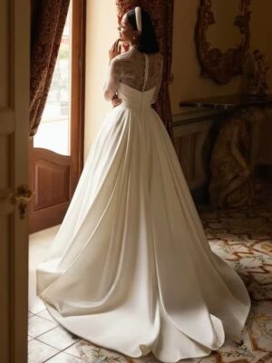 SoDigne A-line Satin/Lace Wedding Dress Full Sleeves High Neck Bride Dresses Women Bridal Gowns vestidos de novia Customized 4 S41d66e8560c94d71bcf16d41a122f9a7o Cropped