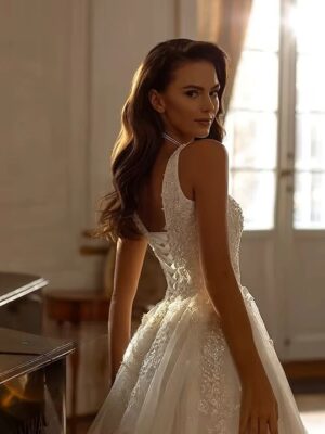 SoDigne A-line Tulle Wedding Dresses Square Collar Sleeveless Appliques Bridal Dress Bride Gown Robe De Mairee Customized  5 S4577ddeebdae4b1e9be6c9bcf0b53fdfB Cropped