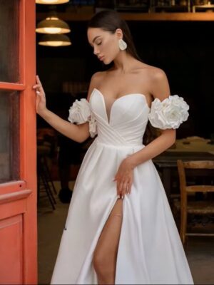 SoDigne Modern Satin Wedding Dresses Sweetheart A-line Elegant Bridal Dress Boho Split Lace Up Wedding Gown Robe De Mairee  5 S4d86c00389ee4564b546590005d9710cn Cropped