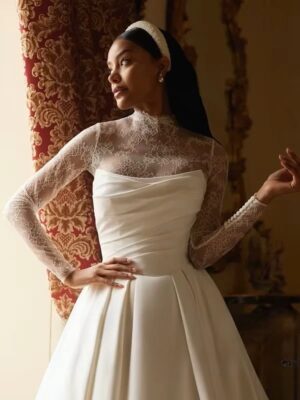 SoDigne A-line Satin/Lace Wedding Dress Full Sleeves High Neck Bride Dresses Women Bridal Gowns vestidos de novia Customized 5 S4e9a50b5b3614df5b7ff0e9613a91285s Cropped
