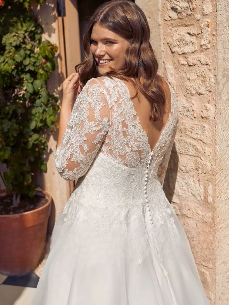 Classic Wedding Dresses Plus Size V-Neck 3/4 Sleeves Bride Gowns Appliques Sweep Train A-Line Organza Vestido De Noiva Ballgown 3 Classic Wedding Dresses Plus Size V-Neck 3/4 Sleeves Bride Gowns Appliques Sweep Train A-Line Organza Vestido De Noiva Ballgown – Bild 3