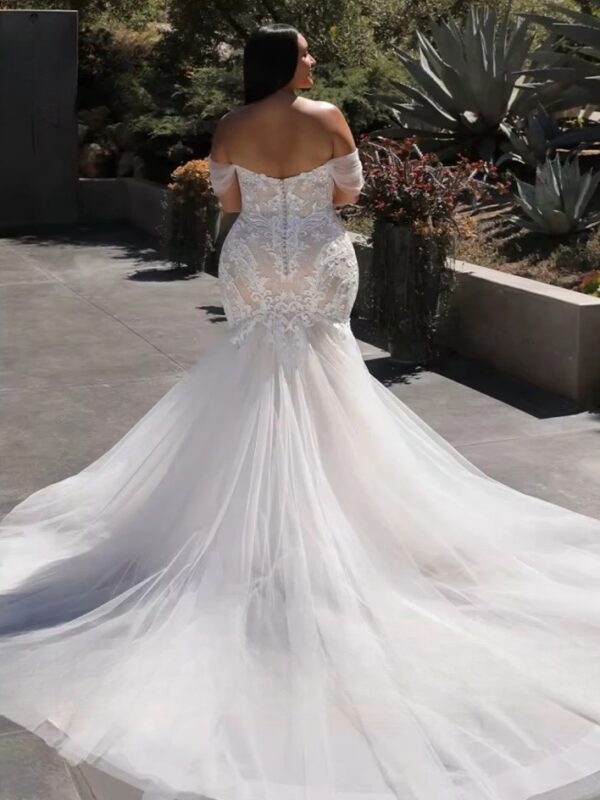 Sweetheart Wedding Dresses Plus Size Off the Shoulder Bride Gowns Appliques Sweep Train Mermaid Vestido De Novia PSL98001 – Bild 2