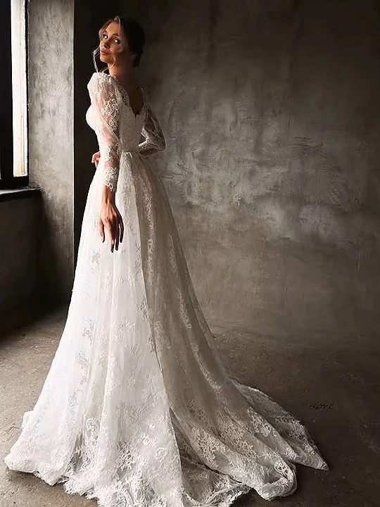 SoDigne A-line Lace Wedding Dresses Sweetheart Full Sleeves Bridal Dress Beach Long Wedding Gown Robe De Mairee Customized 3 SoDigne A-line Lace Wedding Dresses Sweetheart Full Sleeves Bridal Dress Beach Long Wedding Gown Robe De Mairee Customized – Bild 3