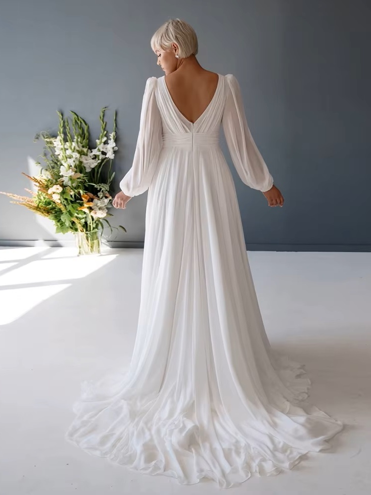 Customized Plus Size Wedding Dresses with Chiffon V Neck Full Sleeve Bridal Gowns for Women New Summer Vestido De Novia New 2 Customized Plus Size Wedding Dresses with Chiffon V Neck Full Sleeve Bridal Gowns for Women New Summer Vestido De Novia New – Bild 2