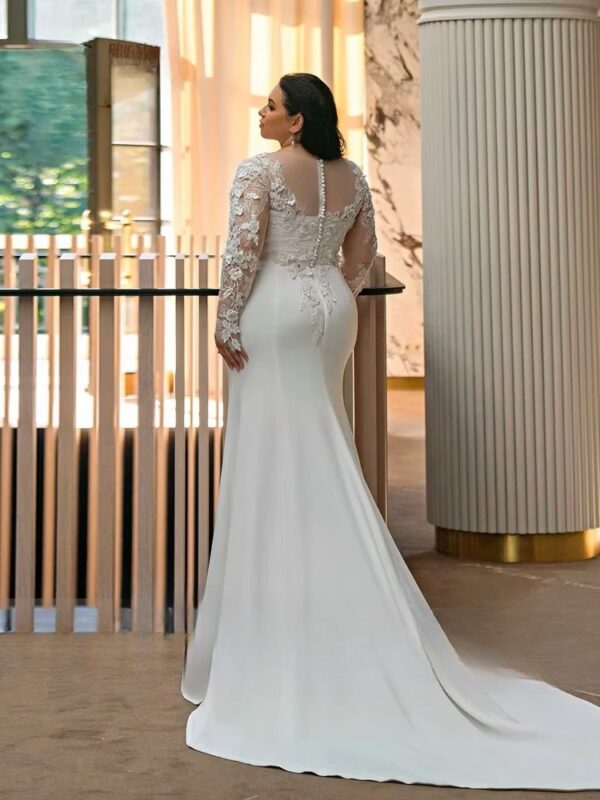 Customized Wedding Dresses Plus Size O Neck Illusion Long Sleeves Bride Gowns Appliques Floor Length Mermaid Vestido De Noiva – Bild 2