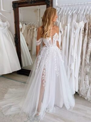 SoDigne Vintage Glitter Tulle Wedding Dresses 2024 Sweetheart Side Split A-Line Bridal Gowns Princess Bride Dress Customized