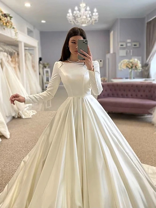 SoDigne Conservative Wedding dress Satin Wedding Dresses Full Sleeve Muslim Bridal Gown Modest Long Wedding Gown Customized 2 SoDigne Conservative Wedding dress Satin Wedding Dresses Full Sleeve Muslim Bridal Gown Modest Long Wedding Gown Customized – Bild 2