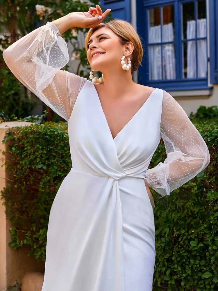 Simple Mermaid Wedding Dresses Plus Size V Neck Long Sleeves Bride Gowns Pleat Back Zipper Floor Length Vestido De Noiva 2025 3 Simple Mermaid Wedding Dresses Plus Size V Neck Long Sleeves Bride Gowns Pleat Back Zipper Floor Length Vestido De Noiva 2025 – Bild 3