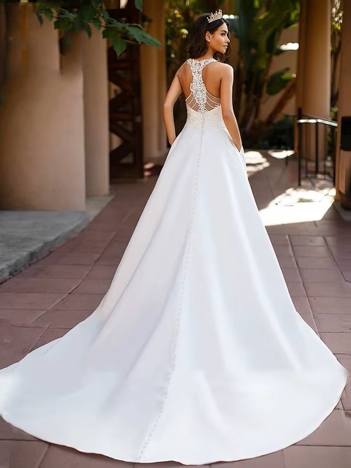 SoDigne Boho Satin A-line Wedding Dresses 2023 Sexy V Nack Lace Blackless Bride Dress Customized Sleeveless Bridal Gowns 2 SoDigne Boho Satin A-line Wedding Dresses 2023 Sexy V Nack Lace Blackless Bride Dress Customized Sleeveless Bridal Gowns – Bild 2