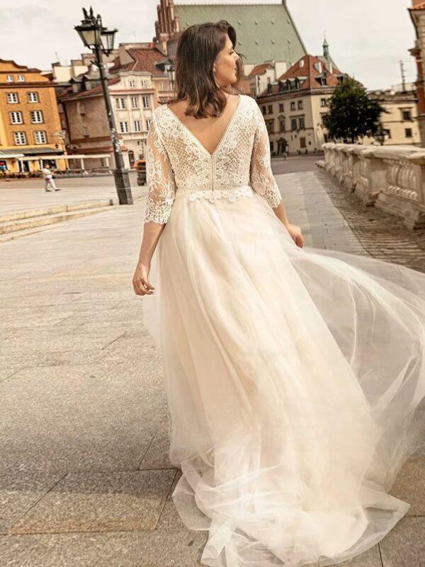 Classic Wedding Dresses For Women Plus Size Three Quarter Sleeves Bride Gowns Lace Applique A-Line Sweep Train Vestido De Novia – Bild 2