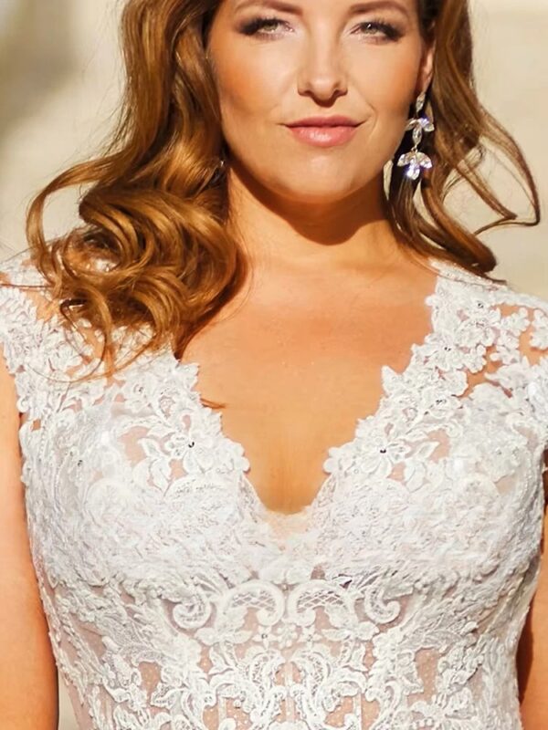 Exquisite Wedding Dresses Plus Size Tulle With Lace Applique V-Neck Backless Bride Gowns Cap Sleeves Mermaid Vestido De Noiva – Bild 3
