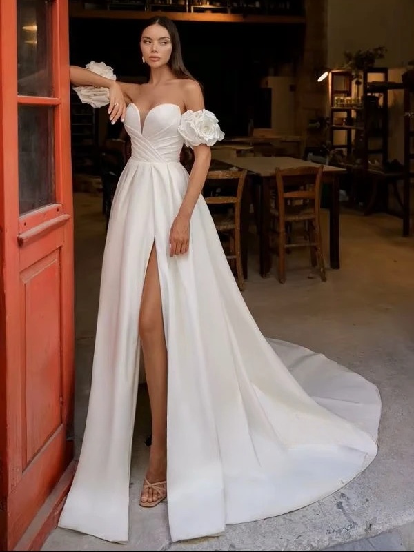SoDigne Modern Satin Wedding Dresses Sweetheart A-line Elegant Bridal Dress Boho Split Lace Up Wedding Gown Robe De Mairee  1 SoDigne Modern Satin Wedding Dresses Sweetheart A-line Elegant Bridal Dress Boho Split Lace Up Wedding Gown Robe De Mairee 
